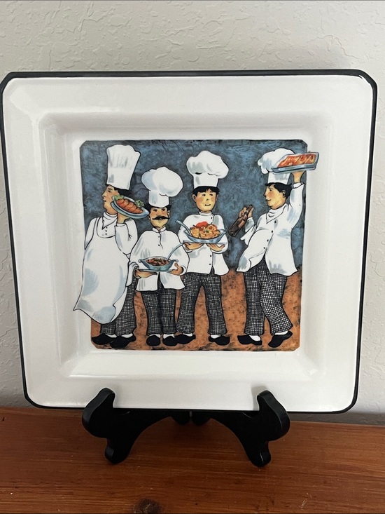 Pietro Brunelli Other - Pietro Brunelli Ceramic 4 Chefs Holding Italian Dinner 10 in Square Plate VTG